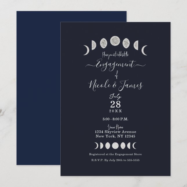 Moon Phases Blue Astrology Celestial Engagement  I Invitation (Front/Back)
