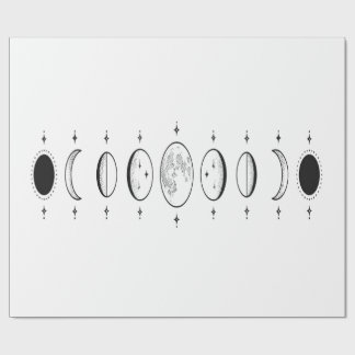 Moon Phases Celestial Line Art Wrapping Paper