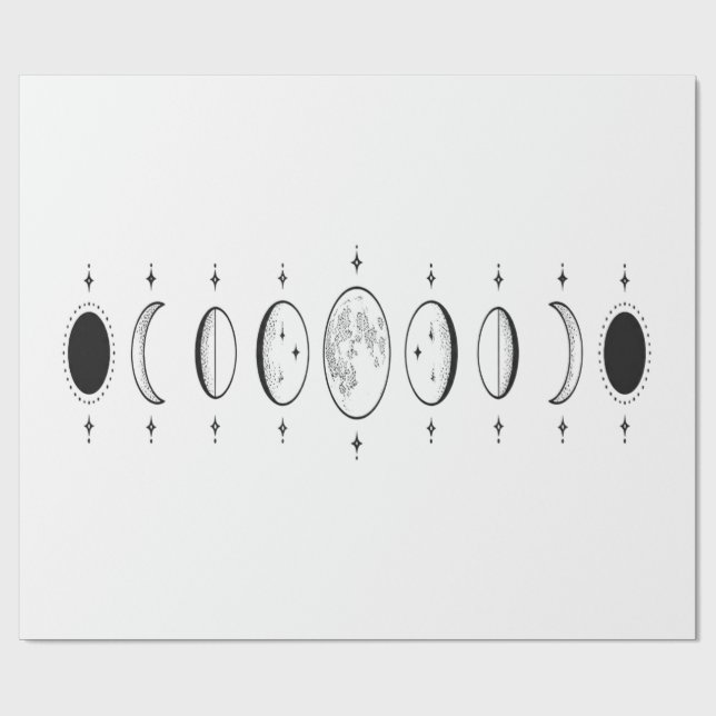 Moon Phases Celestial Line Art Wrapping Paper (Flat)