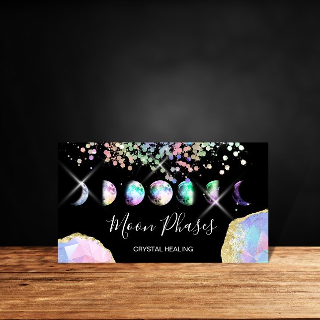 Moon Phases Crystal Gem Healing Holograph Business Business Card (Creator Uploaded)