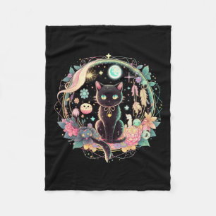 Moon Phases Crystal Witchy Cute Black Cat Kawaii P Fleece Blanket