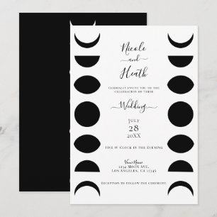 Moon Phases Cycles Black & White Wedding  Invitation