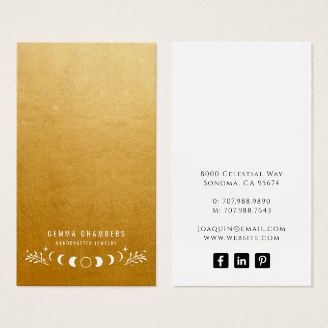 Moon Phases Gold Earring Jewellery Display Cards (Front & Back)