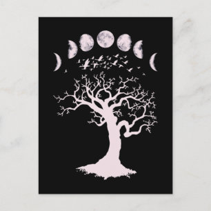 Moon Phases Gothic Tree Birds Postcard