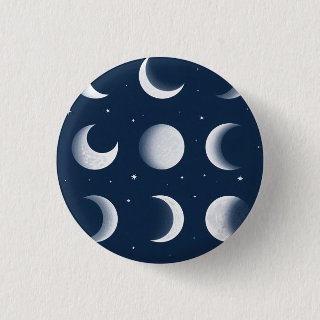 Moon Phases Grid Celestial Pattern Design 1 Inch Round Button (Front)