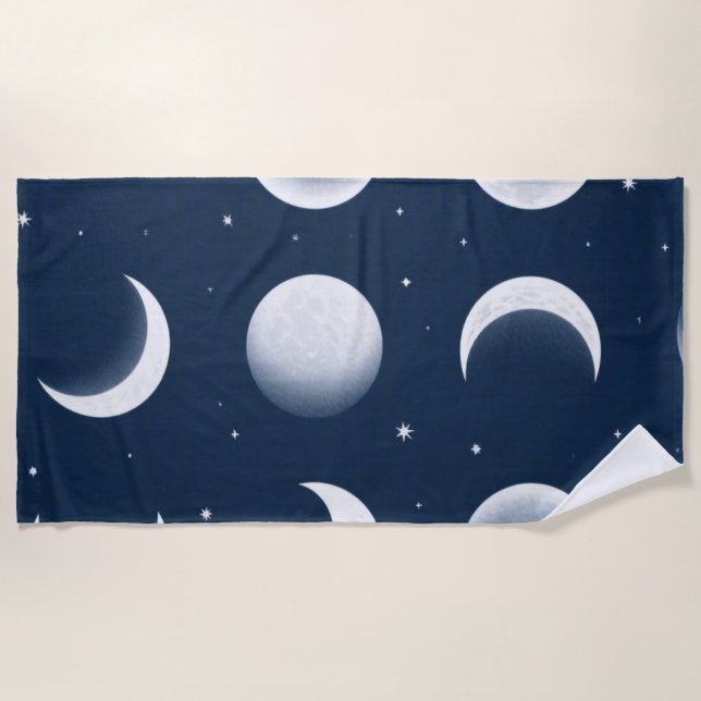 Moon Phases Grid Celestial Pattern Design Beach Towel (Front)