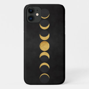 Moon phases in gold withblack textured background  iPhone 11 case