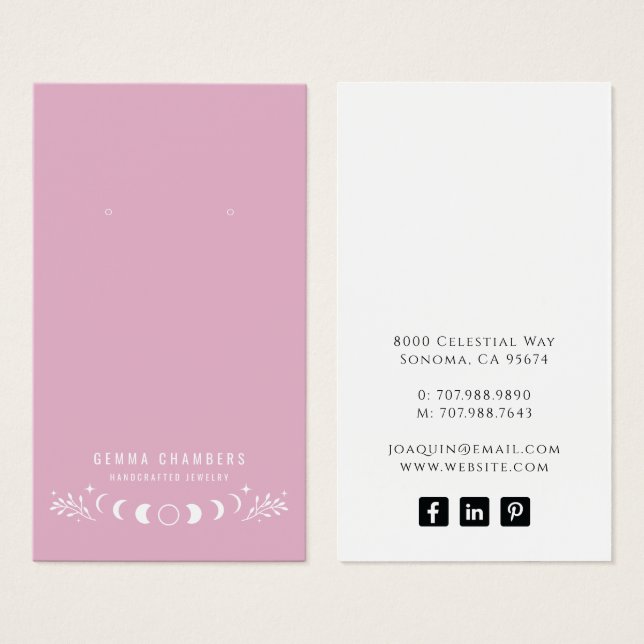 Moon Phases Pink Earring Jewellery Display Cards (Front & Back)