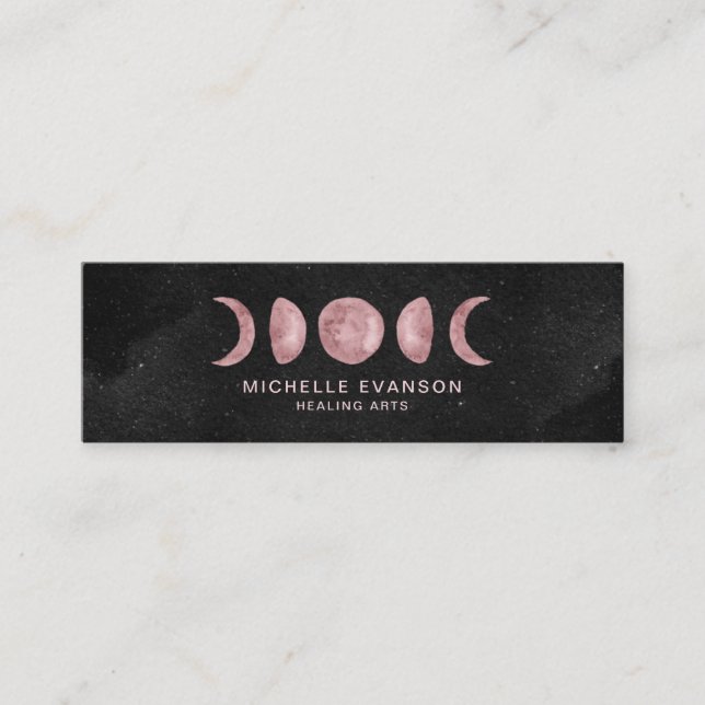 Moon Phases Pink Watercolor Lunar Mini Business Card (Front)