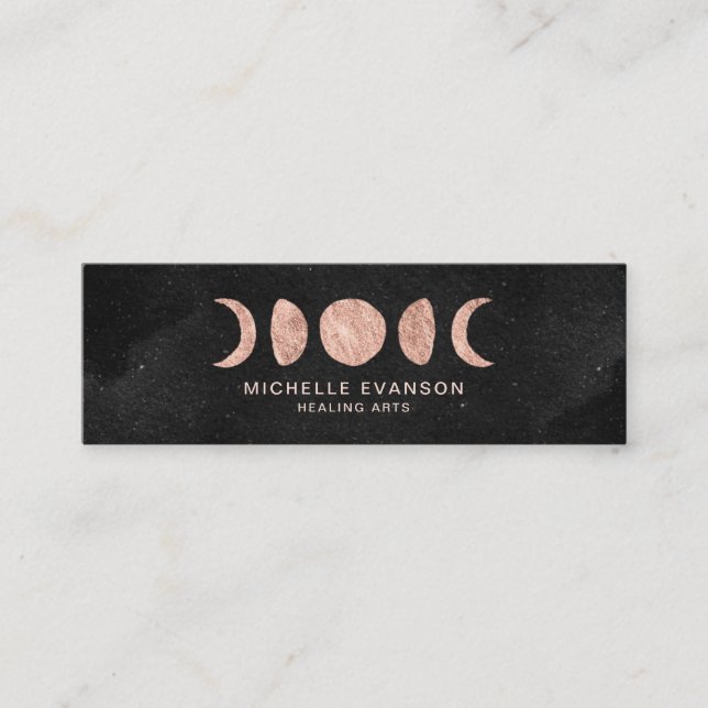 Moon Phases Rose Gold Metaphysical Mini Business Card (Front)