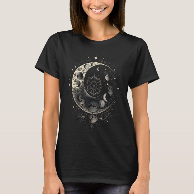 Moon Phases Space Lunar Cycles Astronomy T-Shirt (Front)