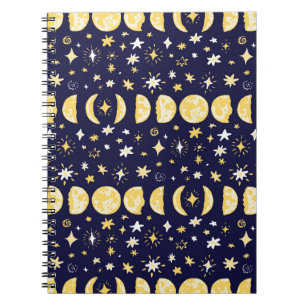 Moon Phases Stars Vintage Background Notebook