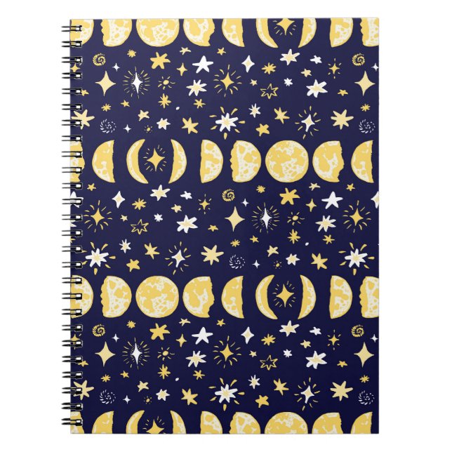 Moon Phases Stars Vintage Background Notebook (Front)