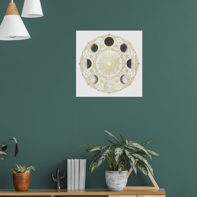 Moon Phases Sun Mandala Art Print | Celestial Wall (Living Room 1)