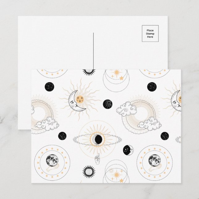 Moon phases sun stylized retro vintage planets postcard (Front/Back)