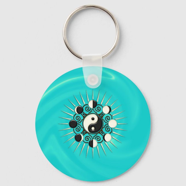 Moon Phases, Sun & Yin Yang - Polarity & Duality Keychain (Front)