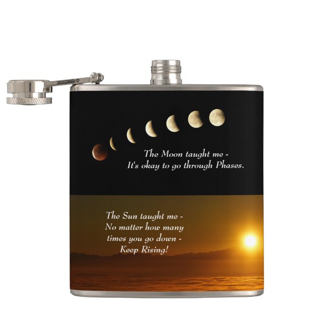 Moon Phases Sunrise Inspirational Quote  Hip Flask (Opened)