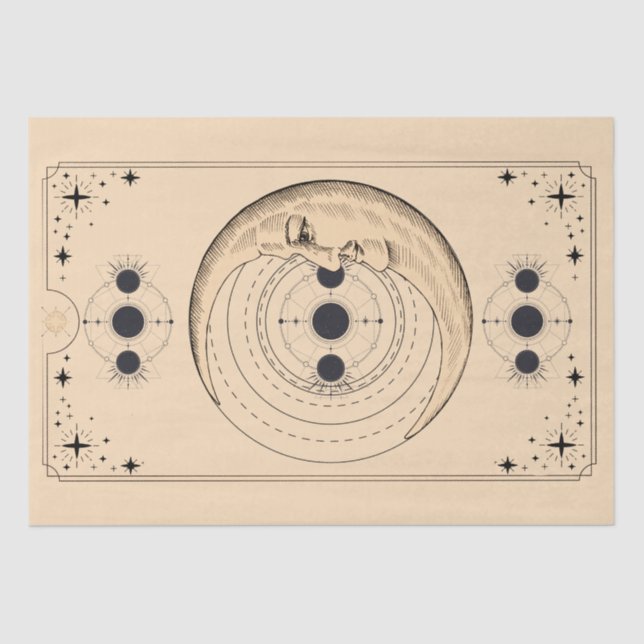 Moon phases tarot card clouds distressed ancient tissue paper (Front)