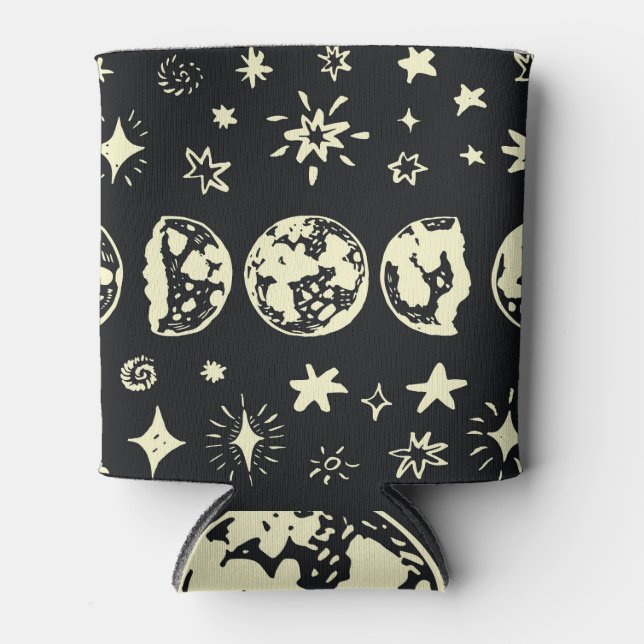 Moon Phases: Vintage Starry Night. Can Cooler (Front)