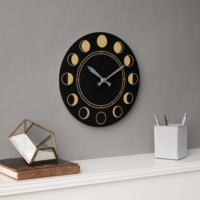Moon Phases Waxing Gibbous & Waning Crescent Large Clock (Office)