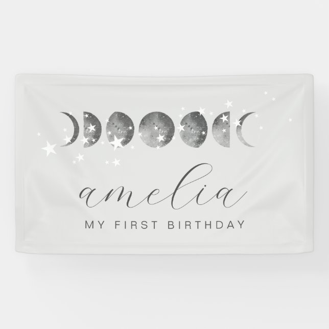 Moon Phases White Stars Banner (Horizontal)