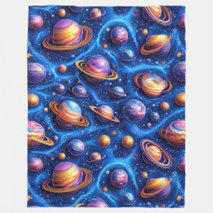 Moon planets galaxy fleece blanket