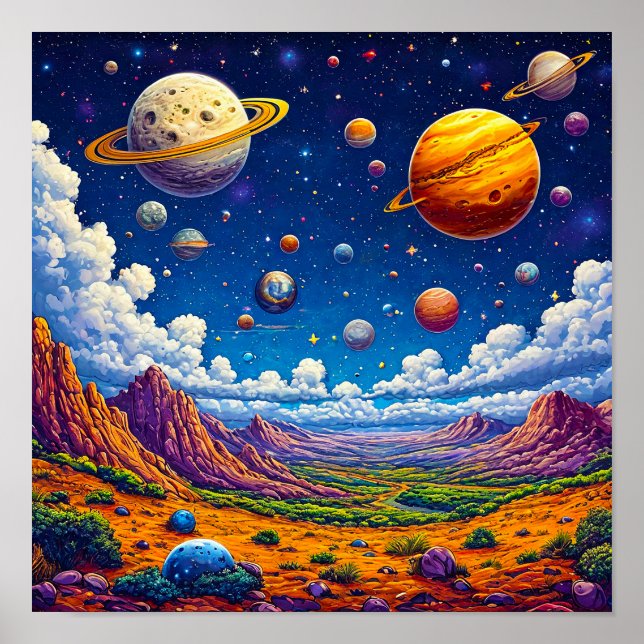 Moon planets galaxy poster (Front)