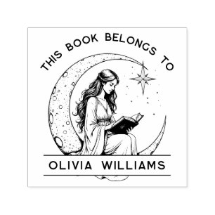 Moon Princess Crescent Moon Reading Ex Libris Self-inking Stamp