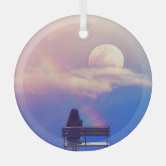 Moon Rainbow: Pastel Sky Beauty. Glass Ornament