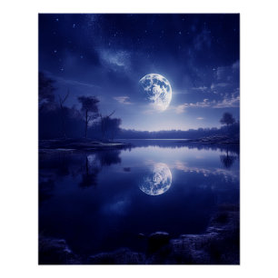 Moon Reflecting Onto Lake Surface Poster