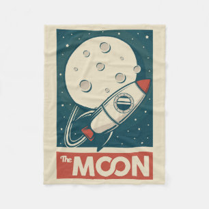 Moon Retro Galaxy Rocket  Fleece Blanket