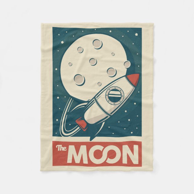 Moon Retro Galaxy Rocket  Fleece Blanket (Front)