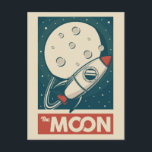 Moon Retro Galaxy Rocket Postcard<br><div class="desc">A retro illustration of the moon with a rocket ship</div>