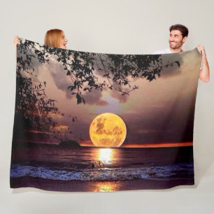 MOON RISE on the BEACH Fleece Blanket
