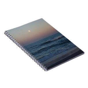 Moon Rise Over The Ocean #4705- Notebook
