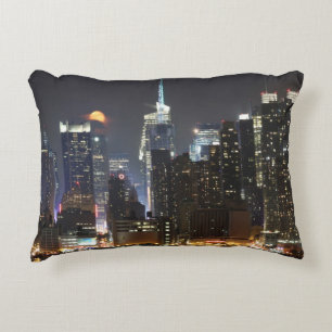 Moon rises over midtown New York. Accent Pillow