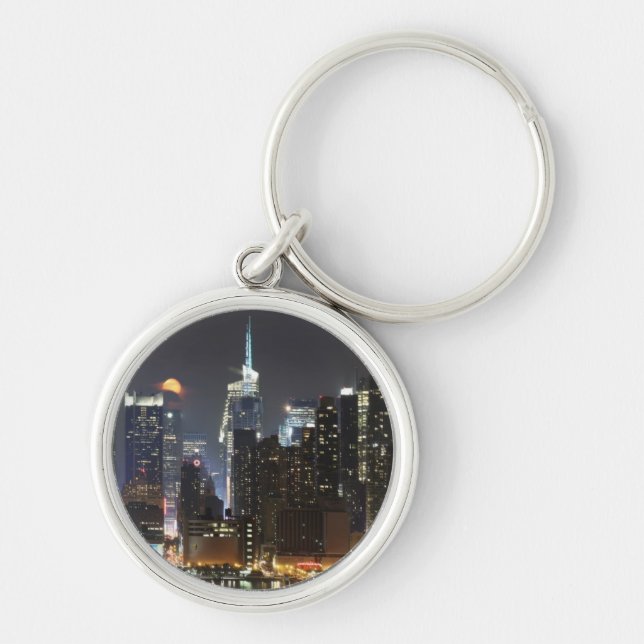 Moon rises over midtown New York. Keychain (Front)