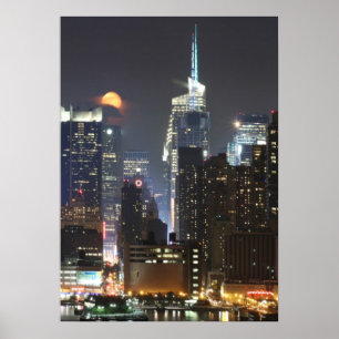 Moon rises over midtown New York. Poster
