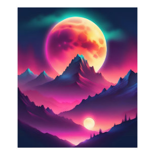moon rising between the mountains photo print