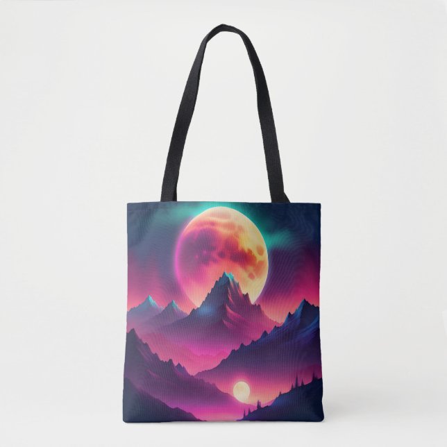 moon rising between the mountains tote bag (Front)