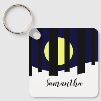 Moon Rising near Forest in Winter: Keychain