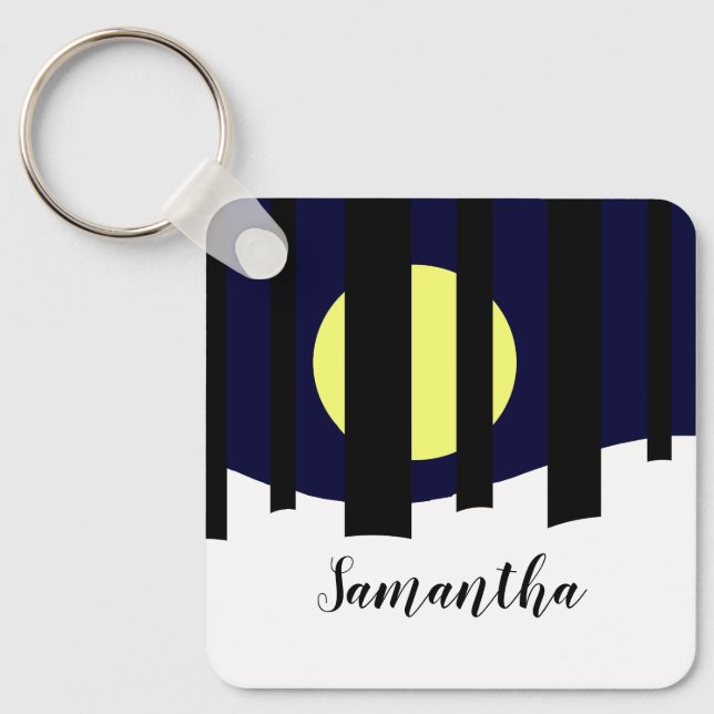 Moon Rising near Forest in Winter: Keychain (Front)