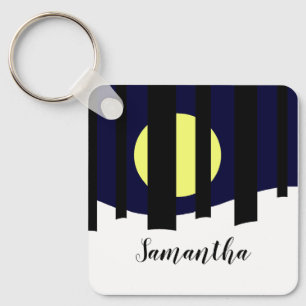 Moon Rising near Forest in Winter Keychain