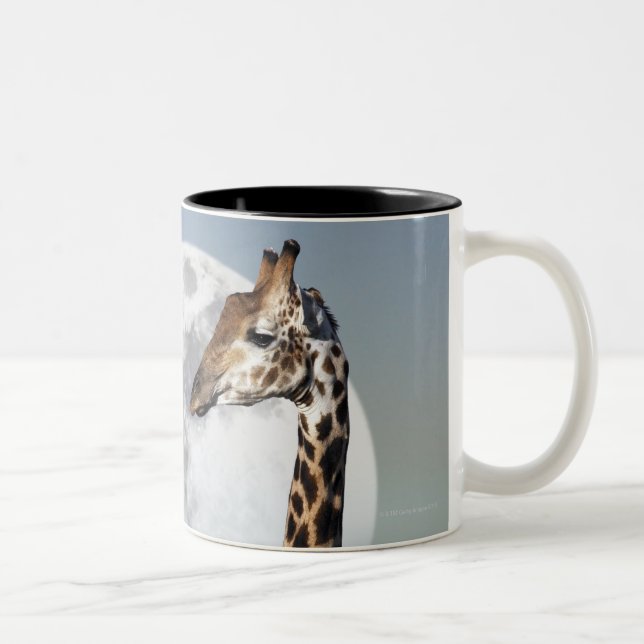 Moon rising over a group of Giraffe in Etosha Two-Tone Coffee Mug (Right)