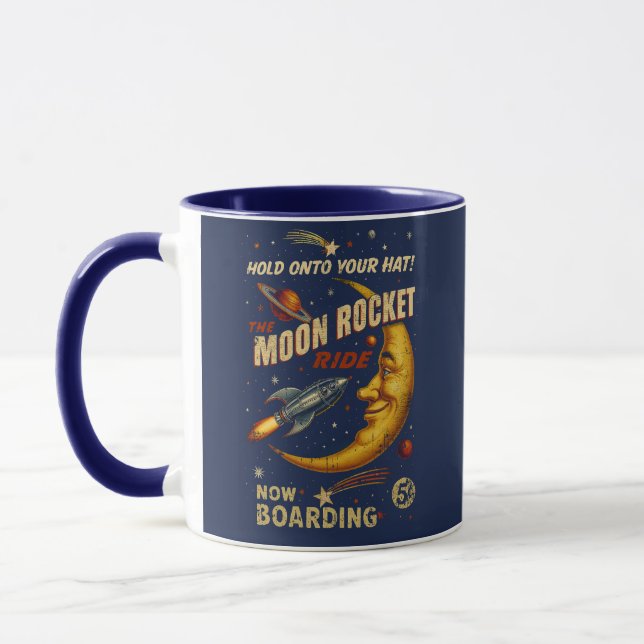 Moon Rocket Ride Vintage Space Mug (Left)