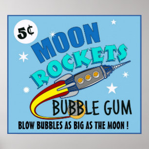 Moon Rockets Buble Gum Machine Poster