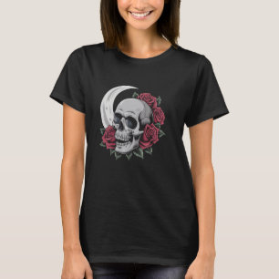 Moon Rose Skull Gothic Illustration Emo Death Meta T-Shirt