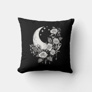 Moon Roses - Romantic Goth - Whimsigoth Witchy Wit Throw Pillow