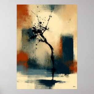 Moon Sakura Japan Sumi-E Abstract Cherry Blossom Poster