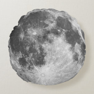 Moon Satellite Planet Solar System Lunar Grey Round Pillow